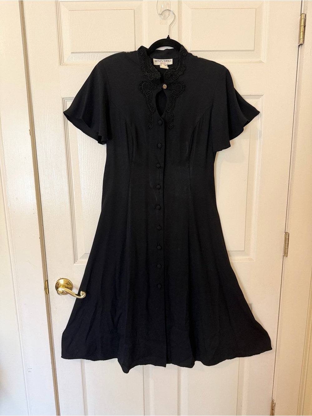 Vintage 90s Betsy's Things Whimsigoth Black Lace Corset Back Dress 14P